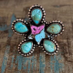 Cotton Candy and Kingman Mohave Turquoise Statement Ring 5-10 NWOT